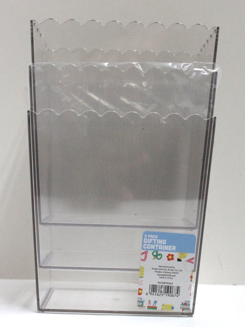 3 Pack Clear Plastic or Acrylic Gifting Containers With Scallop Tops